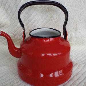 Vintage enamel tea pot without  lid, red enamel, made in USSR, rustic teapot, kettle