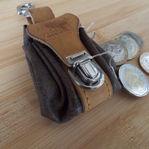 Vintage Münzbeutel, Münzgeldbörse aus Leder, Kleine Geldbörse mit Verschluß, Geldbörse zum Anbringen eines Gürtels