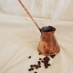 Coffee pot,  Cezve, Jazzve, Old coffee maker, Handmade copper pot, Copper coffee pot, Turkish coffee maker, Vintage kitchen, Rustic decor,