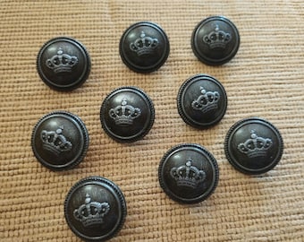 Antique Silver Metal Crown Buttons: Blazer, Jacket Set (20mm)