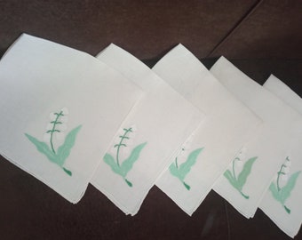 Embroidered Linen Napkins: Lily of the Valley, Set of 6
