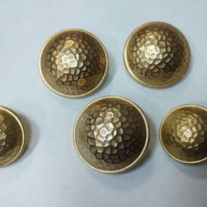 Set of 3 large  and 2 small Vintage Antique Gold Metal Buttons. Set for suit, jacket, blazer, or sport coat. High quality