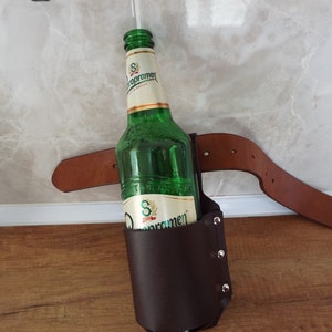 Leren bierholster: draagbare bruine flessendrager