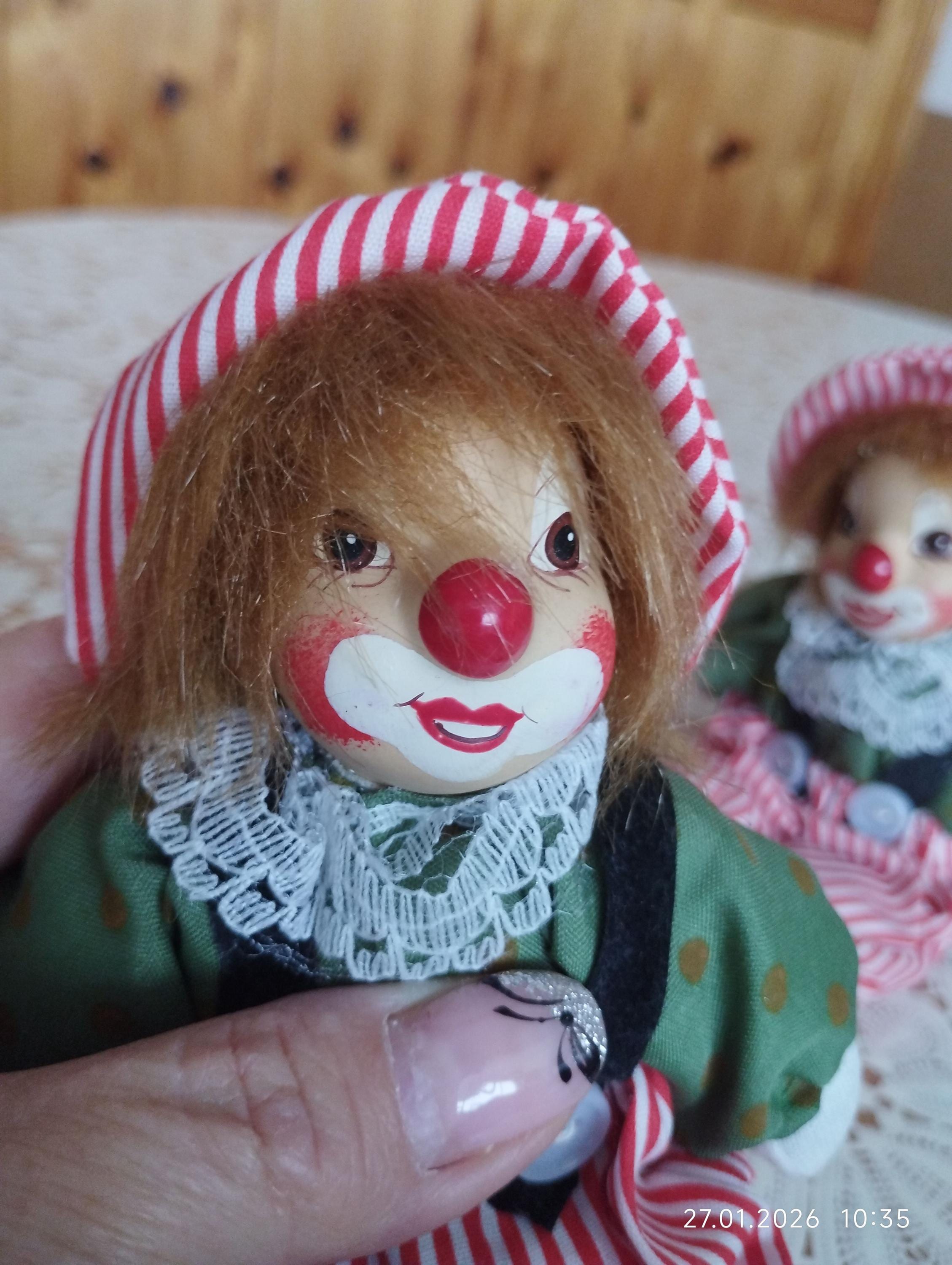 Two Cute Small Vintage Porcelain Clown Dolls, Collectible Harlequin ...
