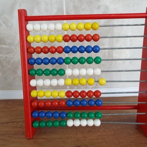 Vintage Wooden Abacus, Educational Large Counting Frame 100 Plastic Beads. Counting Learning - Original 1970s, Colorful abacus