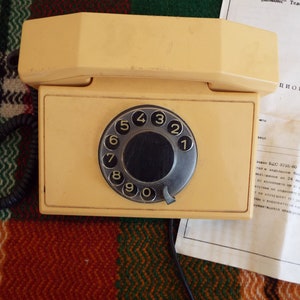 Vintage Beige Rotary Telephone: 1970s Retro Home Decor