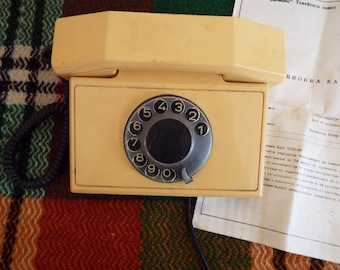 Vintage Beige Rotary Telephone: 1970s Retro Home Decor
