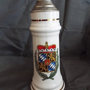 Vintage German Beer Stein, Beer Mug with Silver Lid, Porcelain Beer Mug