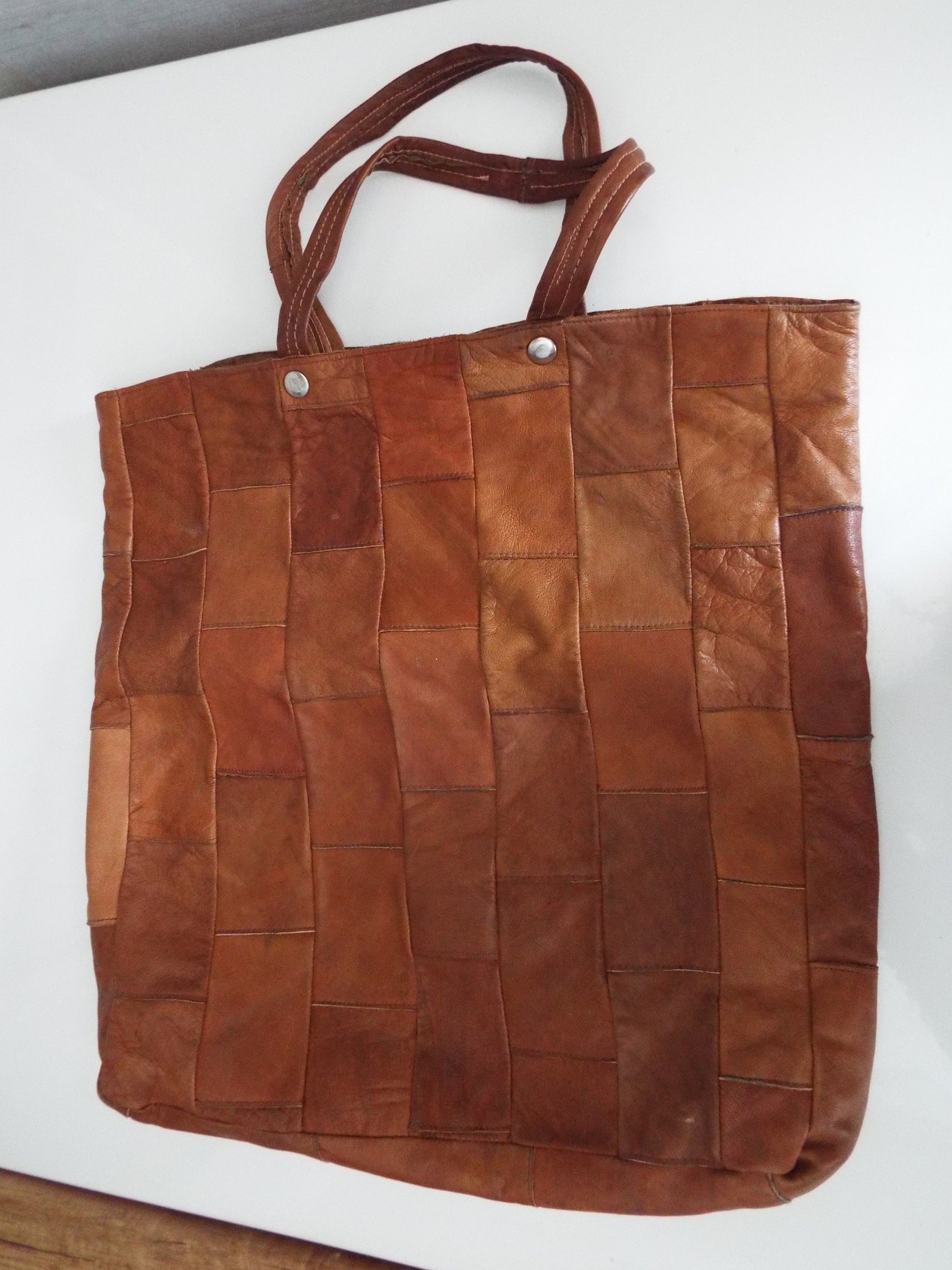 Vintage Bag HandSewn Genuine Leather Bag Shopping Etsy