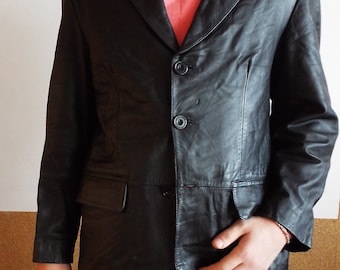 Vintage 90s Lambskin Leather Blazer - Men's Black Jacket, Size XL