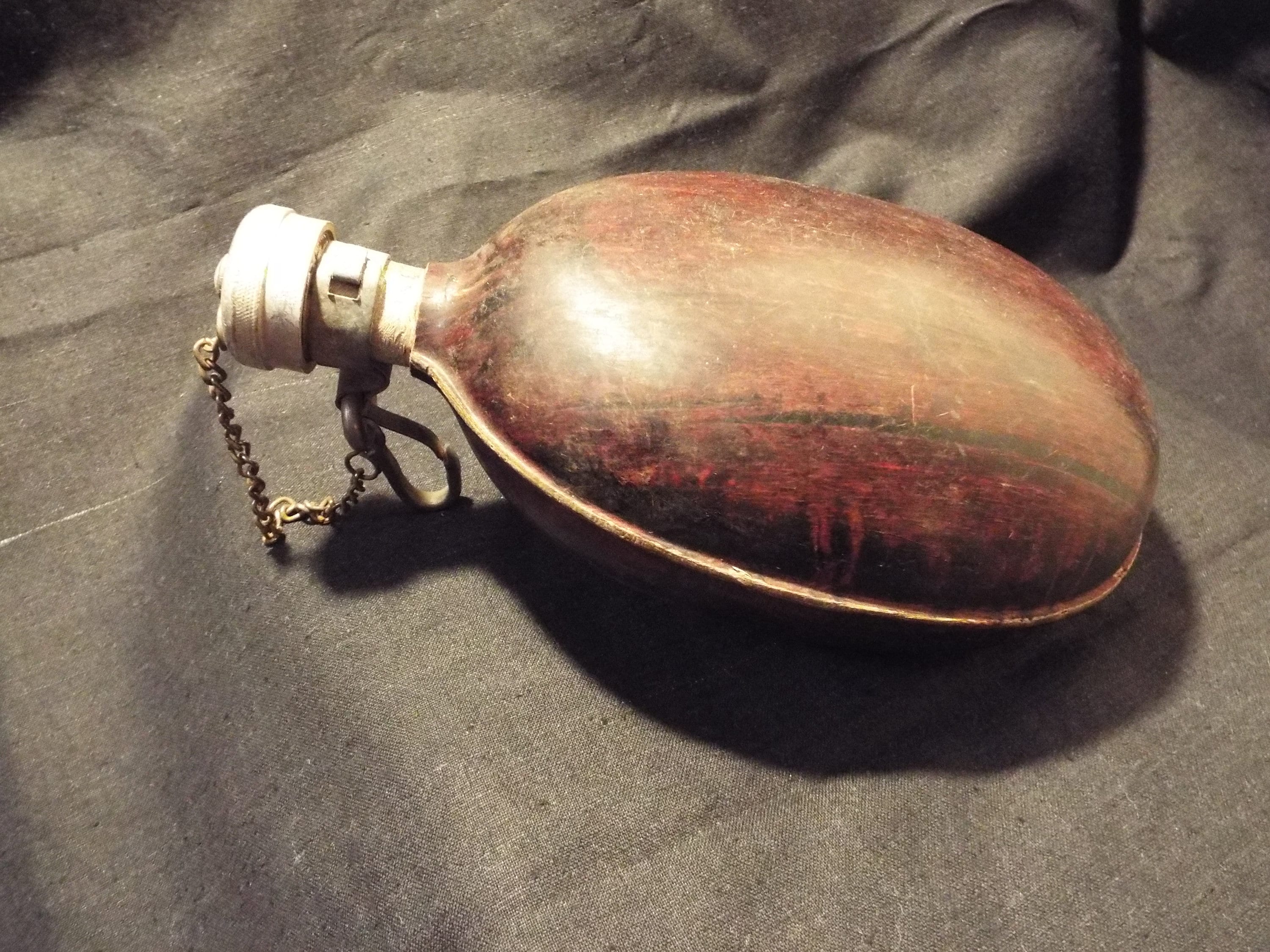 Vintage Wooden Veneer Flask, Hunters Flask, Aluminium Bottle, Thermos Flask Bottle, Vintage Aluminium Canteen with belt hook, Military flask