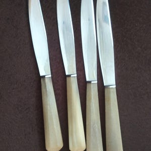 Set of 4 stainless knives with bone handles. Vintage cutlery. Dining and serving.