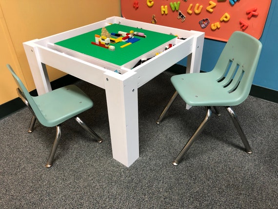 Mesa de juego de actividades para niños, compatible con bloques de la marca  Lego®, red de almacenamiento extraíble integrada de 32 x 16 pulgadas para