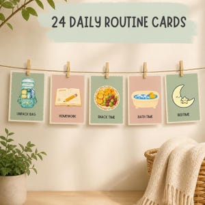 Montessori Visual Schedule, Printable Daily Routine Cards: 24 Cut-Out Task Cards for Preschoolers (US Letter), Morning Evening Toddler Tasks