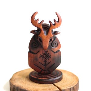 Wooden cernunnos gods figures. Wood carving pagan gods. Fertility goddess statues. Wiccan decor