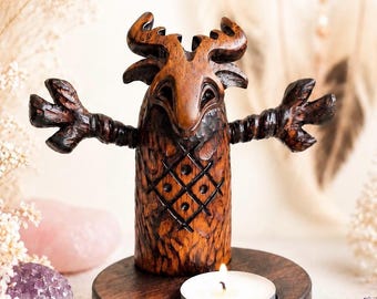 Cernunnos Figurine Wood Carving, Pagan God Statue, Horned Forest Spirit Sculpture, Wiccan Altar Decor, Celtic Mythology Handmade Gift