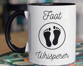 Taza "Susurrador de pies" personalizada, regalo de podología, 11 o 15 oz.