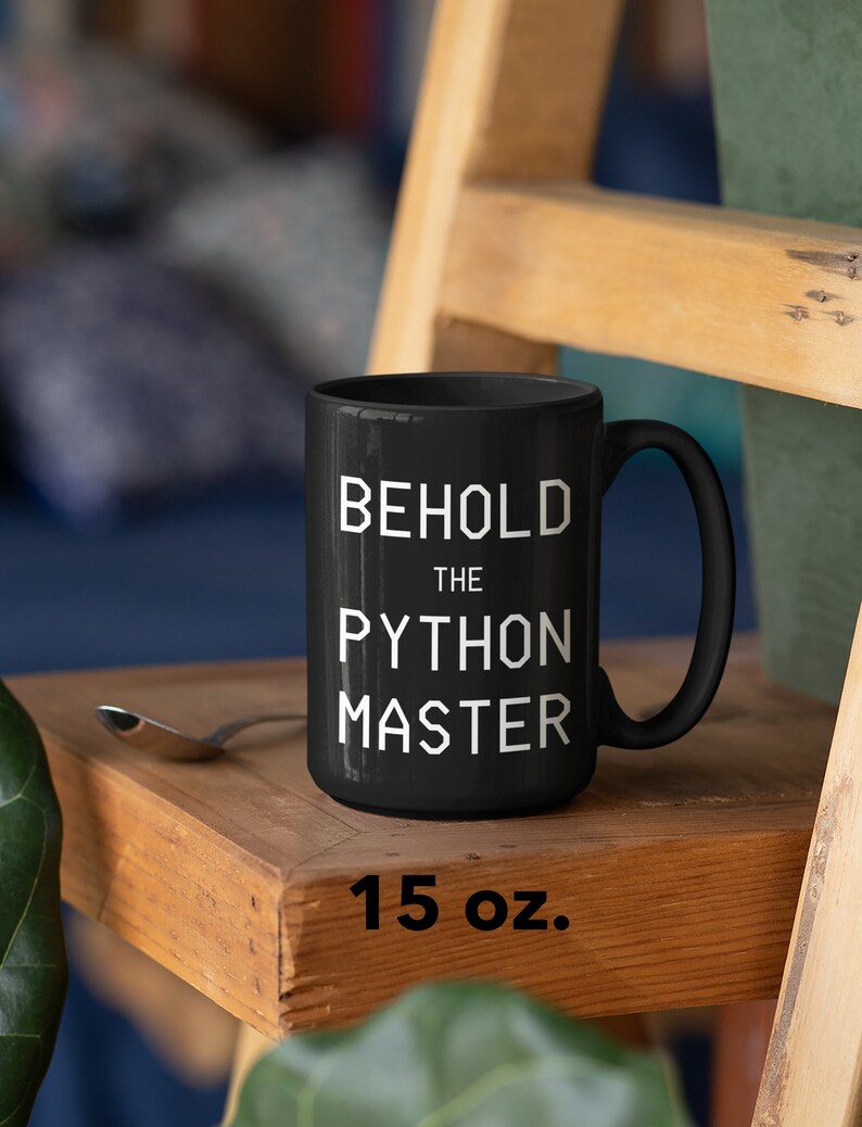 Taza de código Python - Taza de programador - Regalo de codificador 11 o 15 oz. All Black 15