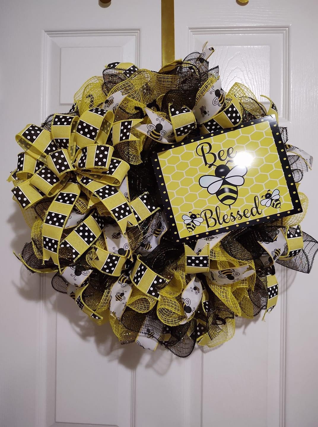 Bee Blessed Welcome Wreath Handmade Deco Mesh 24 inch or 28 inch diameter…  — What a Mesh By Diana