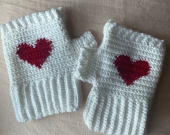 Crochet Heart Fingerless Gloves PATTERN ONLY