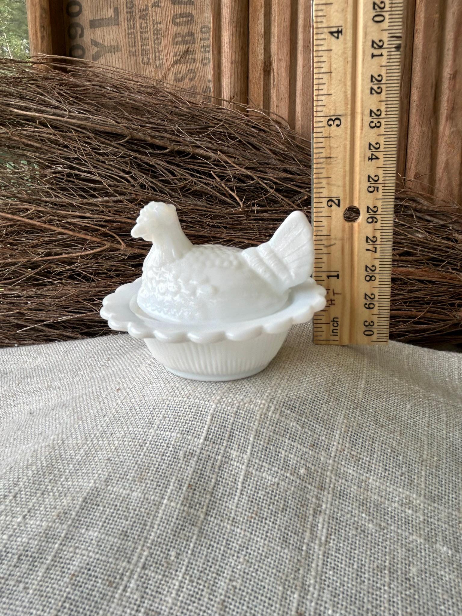 Vintage Mosser Glass Mini Hen on a Nest / Basket Covered Salt