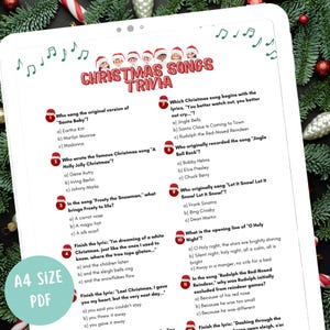 Christmas Song Trivia Game | Christmas Printable Game | Christmas Party Game | Christmas Music Trivia |  Christmas Family Activity