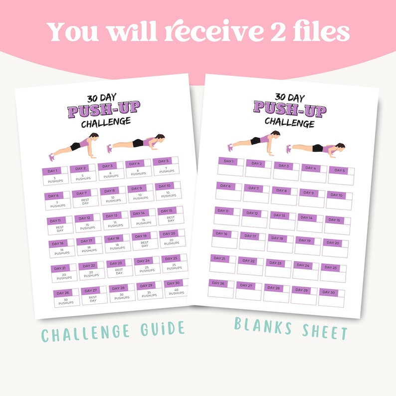 30 Day Push up Challenge | 30 Day Challenge Printable | Digital ...
