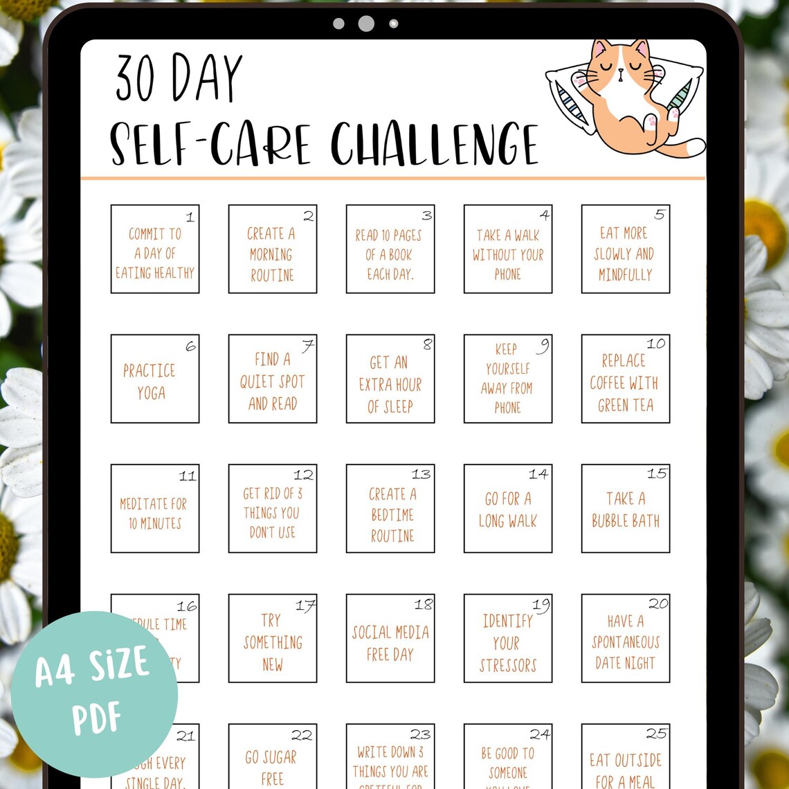 30 Day Self Care Challenge | 30 Day Challenge Printable | Digital ...