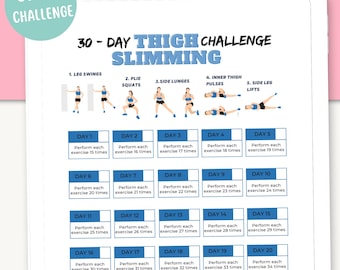 Get Slimmer Thighs in 30 Days Printable PDF Workout Plan Fitness Workout 30 day Thigh Slimming Challenge Sculpt Your Legs Etsy