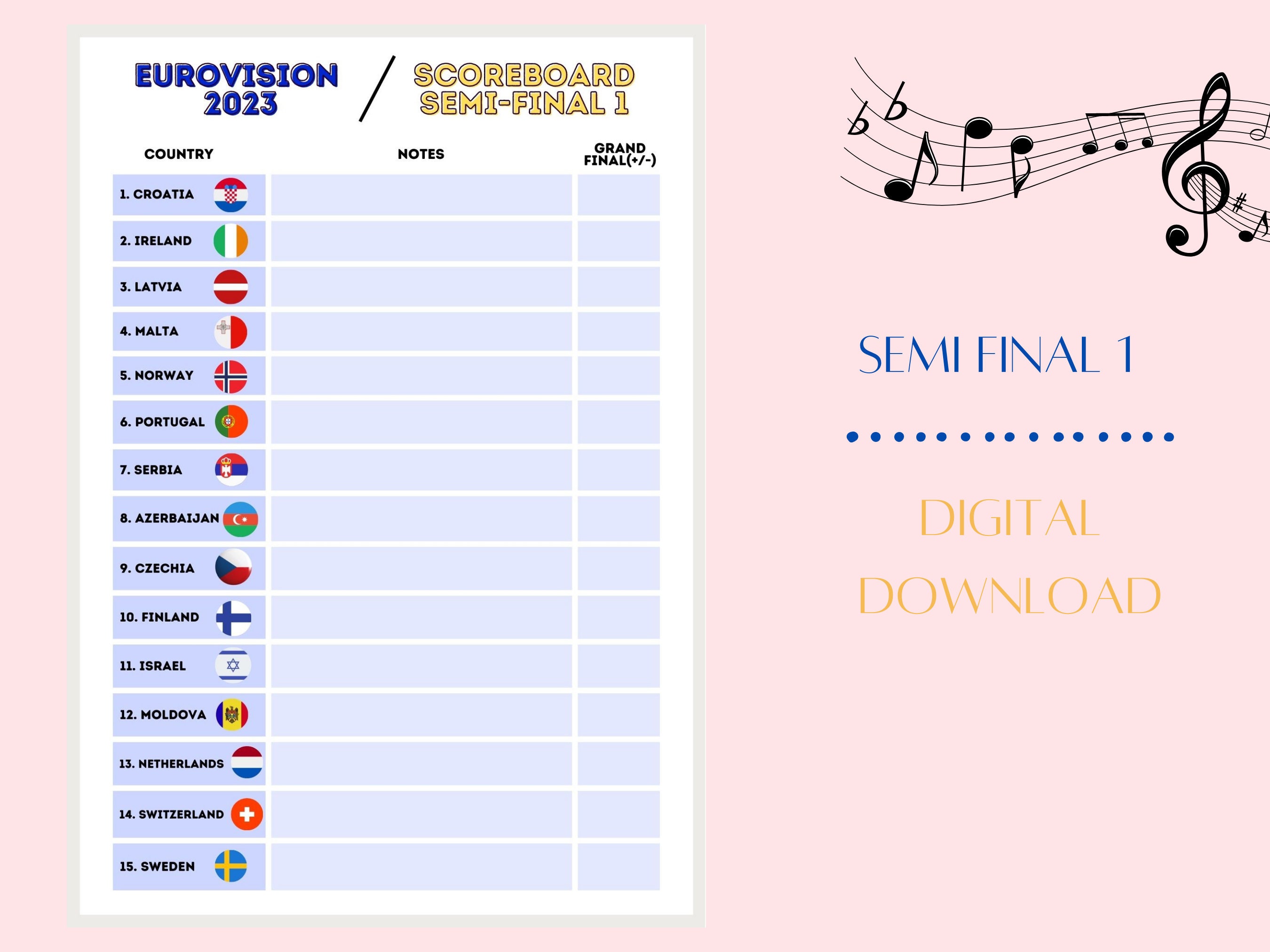 Eurovision Scoreboard Printable Score Sheets Eurovision Etsy UK