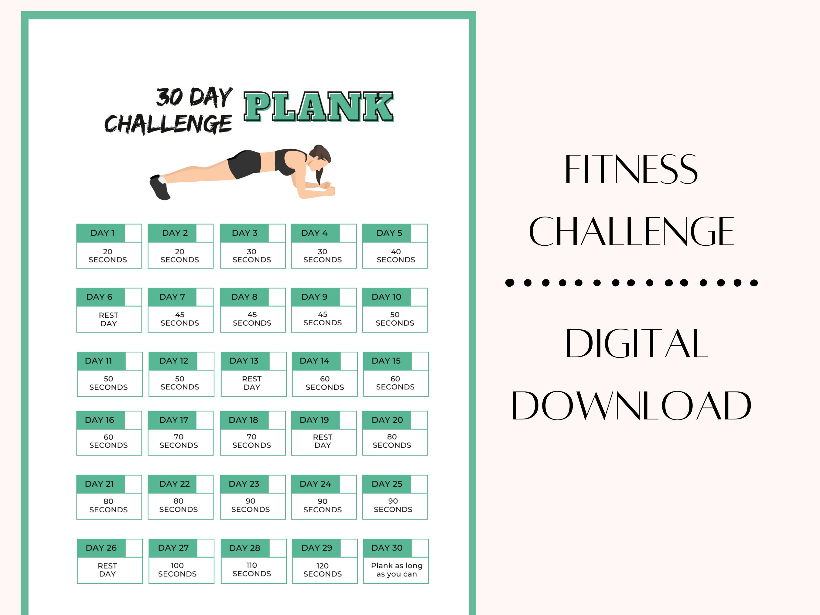 30 Day Plank Challenge 30 Day Challenge Printable Digital Download ...