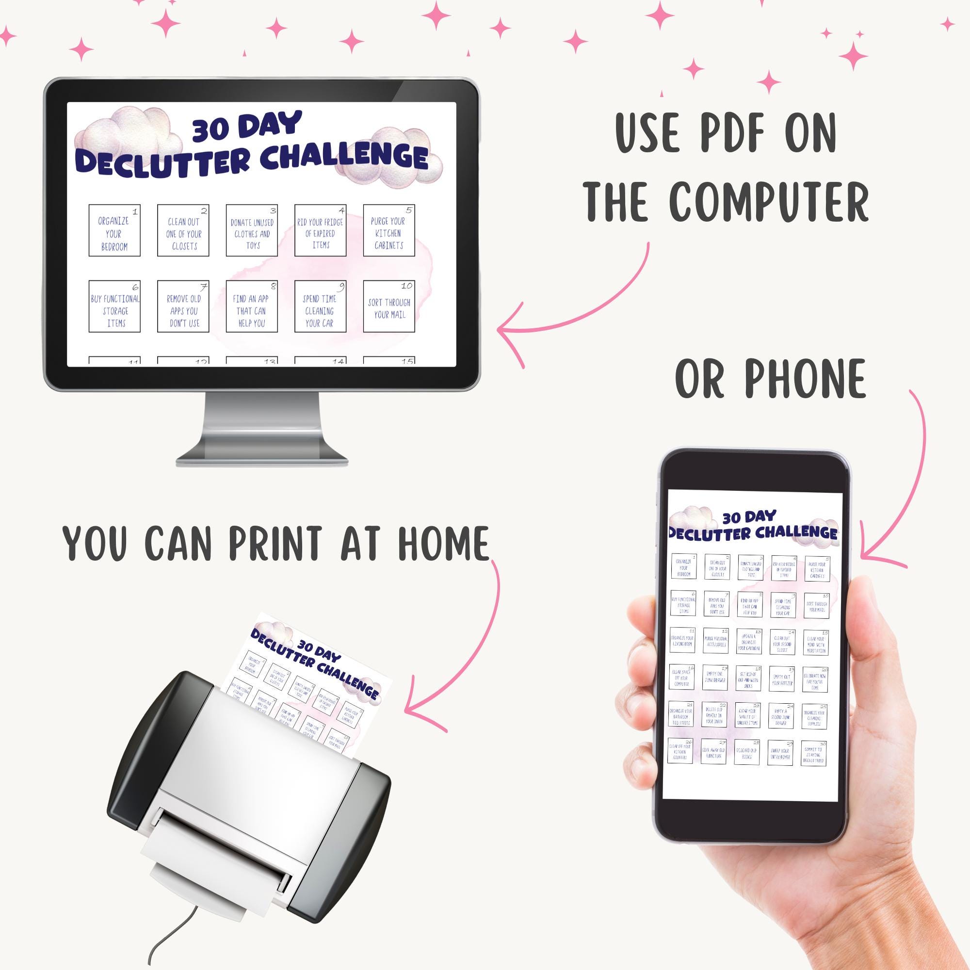 30 Day Decluttering Challenge Planner | Digital Download | Declutter ...