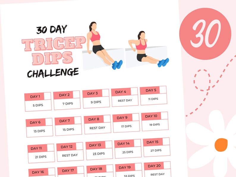 30day Tricep Dips Challenge Printable PDF Workout Plan Etsy
