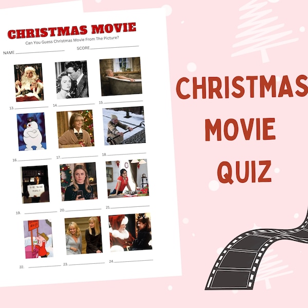 Christmas Movie Quiz | Guess the Movie printable game | Family Winter Night Fun Activities | Xmas Holiday Groups Game Printable
