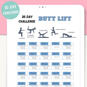 30 day challenge | Digital download | Fitness Exercises challenge | Butt Lift Challenge | Workout planner | weight loss journey
