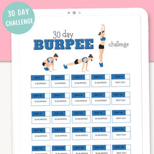 30 day challenge | Digital download | Fitness Exercises challenge | Burpee Challenge | Workout planner | weight loss journey