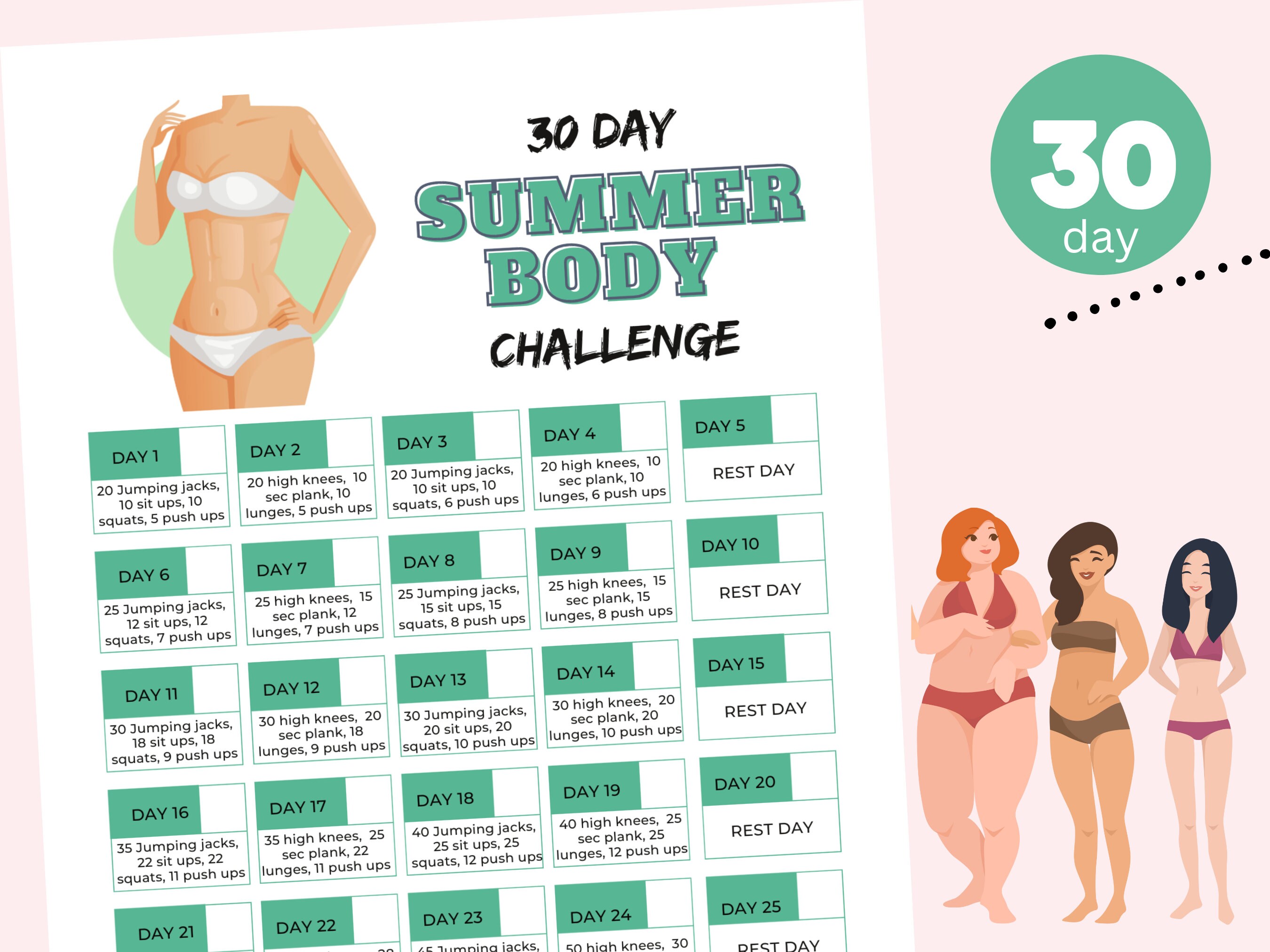 30day Summer Body Challenge Printable PDF Workout Plan Etsy Canada