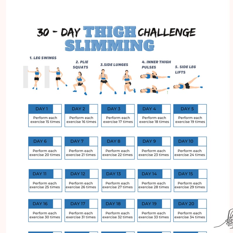 Get Slimmer Thighs in 30 Days Printable PDF Workout Plan Fitness