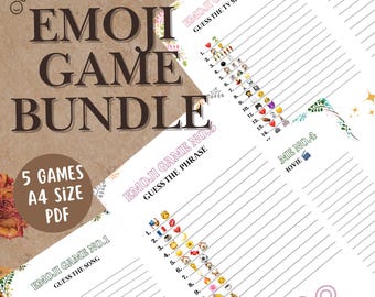 Devinez le jeu EMOJI | Jeu imprimable en 5 - 75 questions | Jeu de consolidation d'équipe | Devinez la chanson, le film, la série, le jeu