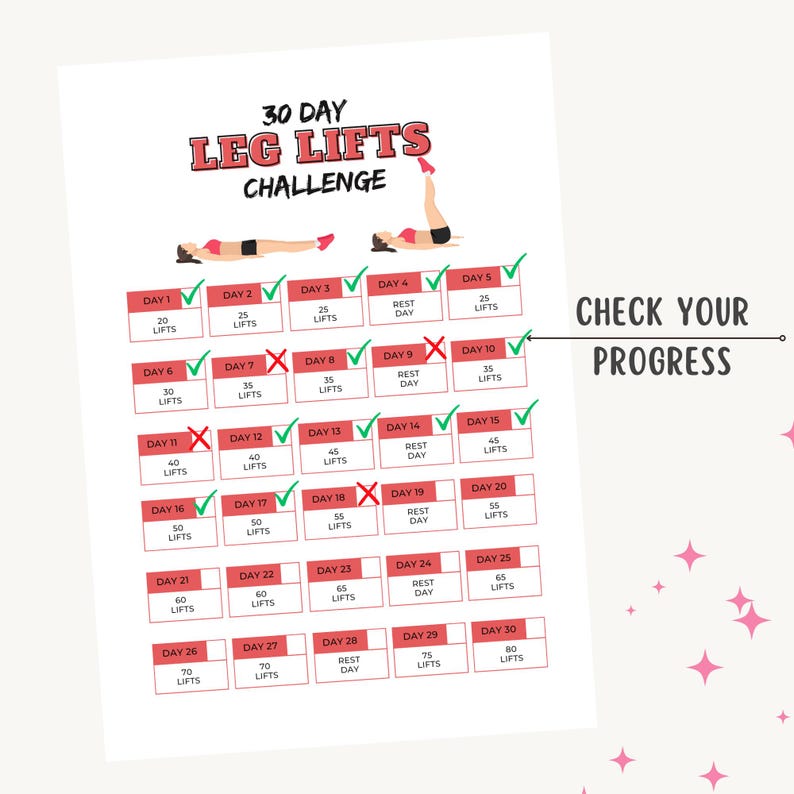 30-day Leg Lifts Challenge: Printable PDF Workout Plan for Toned Legs ...
