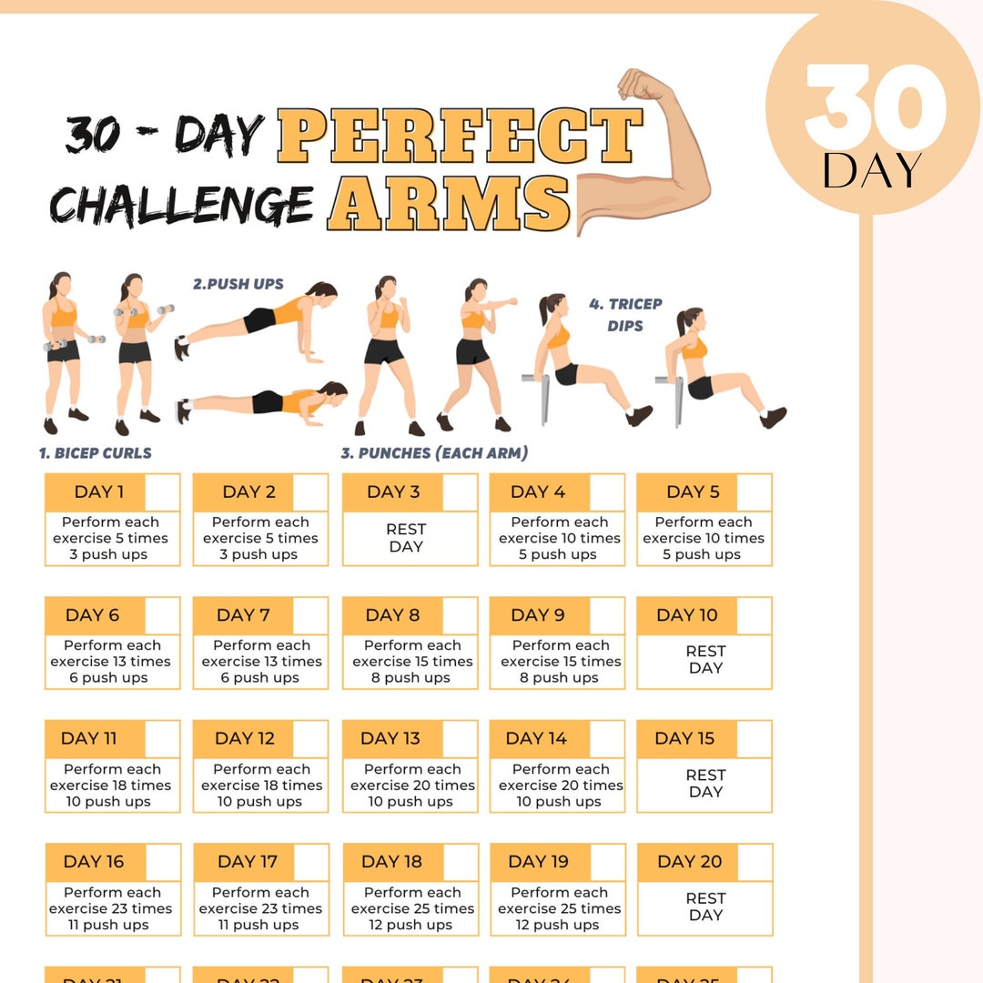 30-day Easy Level Arm Challenge Printable PDF Printable Arm Workout ...