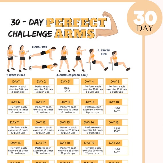 30-day Easy Level Arm Challenge Printable PDF Printable Arm Workout Plan  for Beginners Printable Punches and Push-ups Challenge 