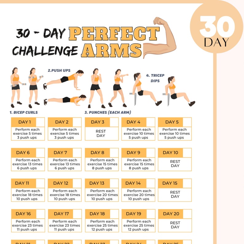 30day Easy Level Arm Challenge Printable PDF Printable Arm Workout Plan for Beginners Printable