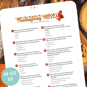 Thanksgiving Trivia Printable, Family Game, Multiple Choice Questions - Instant Download, 2024 Thanksgiving Game, Friendsgiving Trivia