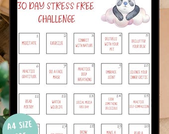 Stressfreie 30-Tage-Challenge | 30-Tage-Challenge zum Ausdrucken | Digitaler Download | 30 Tage Selbstliebe Challenge | Seelische Gesundheit