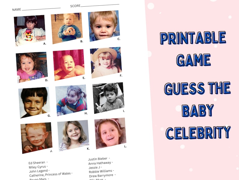 Guess the Baby Celebrity Game Printable Baby Shower Games - Etsy