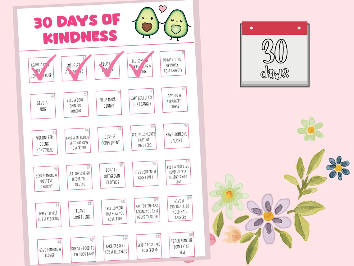 30 Days of Kindness Challenge 30 Day Challenge Printable Etsy