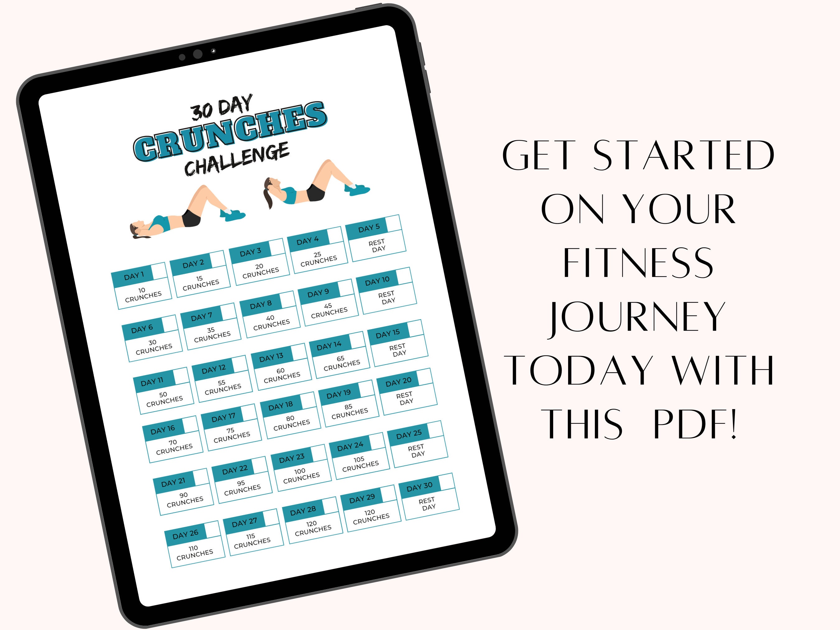 30-day Crunches Challenge Printable PDF Workout Plan Printable Crunches ...