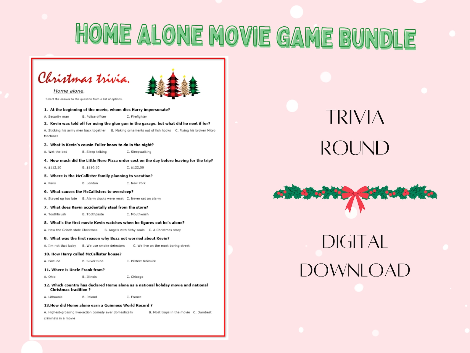 Printable Home Alone Trivia Game Christmas Party Games - Etsy
