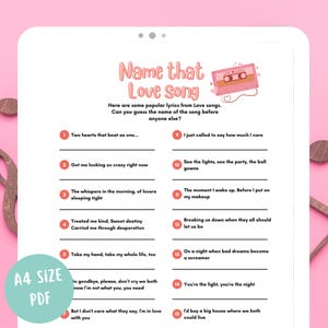 Guess the Name of the Song Challenge: Printable Game with Popular Love Song  Lyrics |  Name that Love song | Love Song Trivia Game